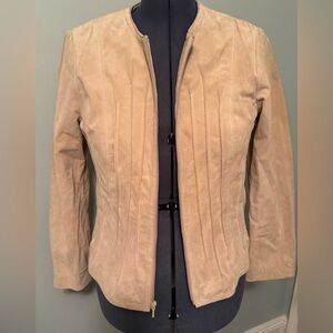 Yvonne &Marie Tan Leather Suede Jacket with Tailored Seams and Refined Style Sz